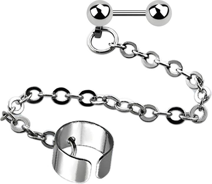 Produktbild Star Piercing Micro Barbell silber mit Kugel und Schild verbunden mit Kette (ohne Messing, Chirurgenstahl 316L)