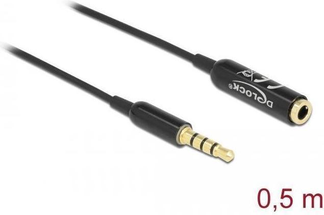 Immagine prodotto Delock Cavo di prolunga audio jack 3,5 mm 4 pin maschio a femmina Ultra Slim 0,5 m nero (0.50 m, Estensione)