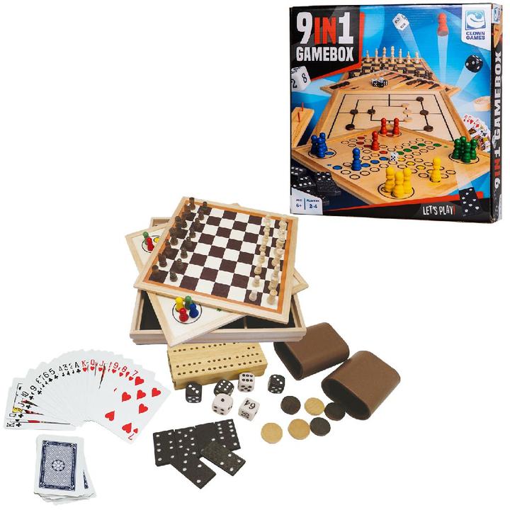 Actual product image Clown games 9-In-1 Game Wood (German, Italian, French, English, Dutch, Spanish)