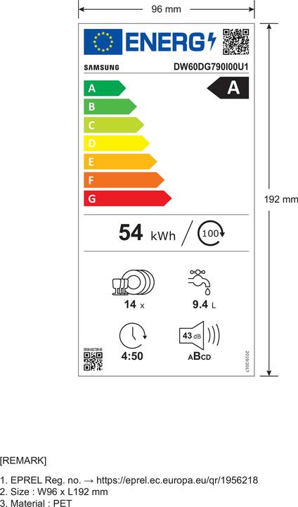 Energy Label Samsung DW60DG790I00