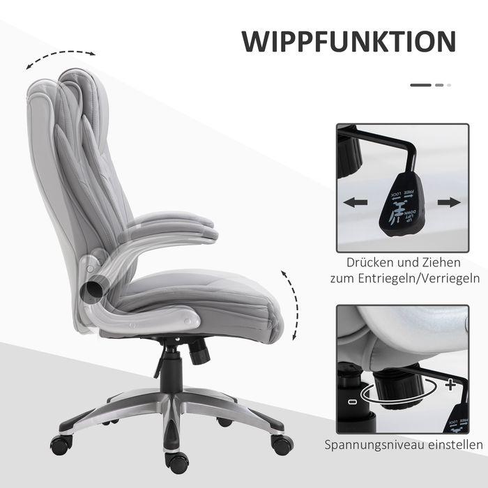 Produktbild Swisshandel24 Bürostuhl Ergonomisch mit Wippfunktion mit Kopfstütze und gepolsterte Armlehnen Kunstleder Grau