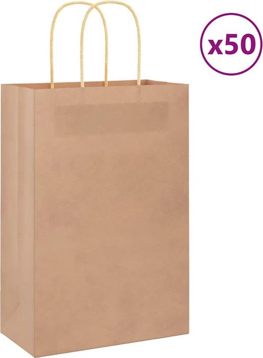Produktbild VidaXL Kraftpapiertüten 50 Stk. mit Henkel Braun 22x11x31 cm Papiertüte (Geschenktüte, 50 x)