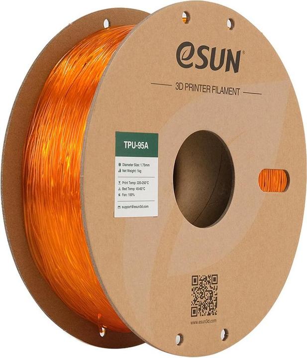 Image du produit eSUN eTPU-95A 1,75mm Tr. Orange 1kg Filament 3D (TPU, 1.75 mm, 1000 g, Orange)