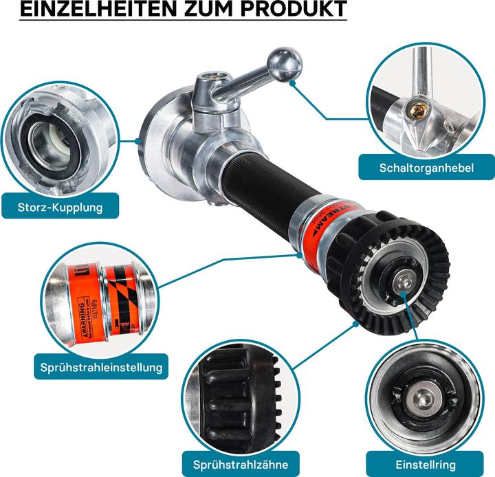 Produktbild Wiltec C Mehrzweckstrahlrohr THW Feuerwehr Baustelle C Kupplung stufenloser Sprühstrahl