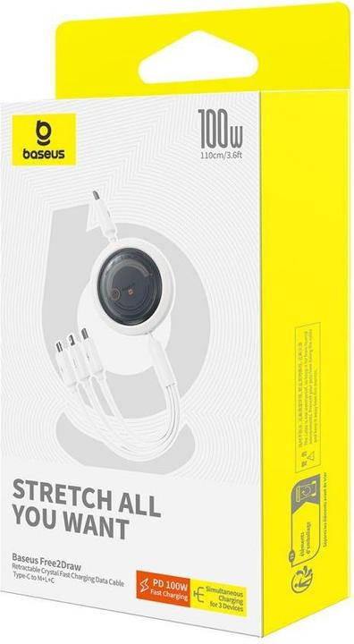 Productafbeelding Baseus Snellaadkabel 3in1 Free2Draw USB-C naar USB-C/Lightning/Micro 100W, 1,1m (wit) (1.10 m, USB 3.2 Gen 1, 100 W)