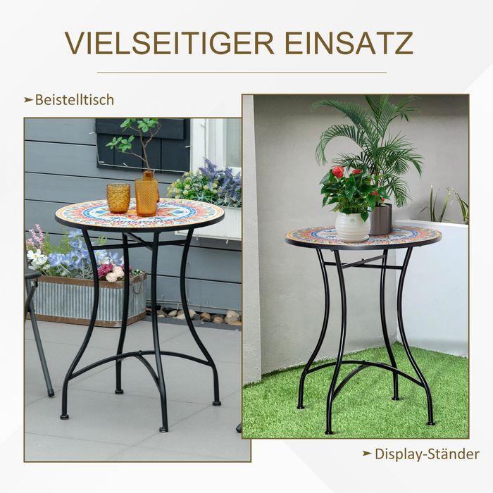 Produktbild Swisshandel24 Gartentisch Mosaiktisch rund Bistrotisch Beistelltisch mit Mosaikplatte Keramik Metall Rot+Blau+Weis
