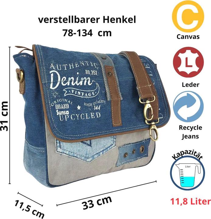 Image du produit Sunsa Sac en jean Sac à bandoulière Sac à main école Upcycling No.62