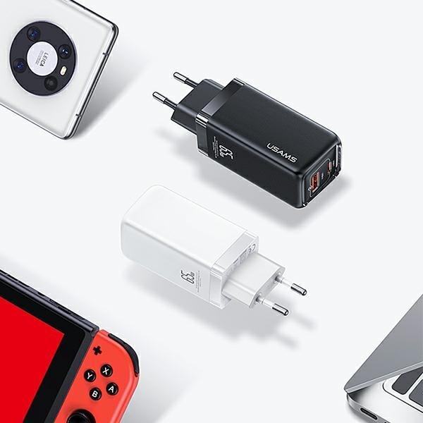 Actual product image Usams Ład. siec. 1xUSB-C+1xUSB T47 65W PD Fast Charging Super Si czarny/black CC153TC01 (US-CC153) (65 W)