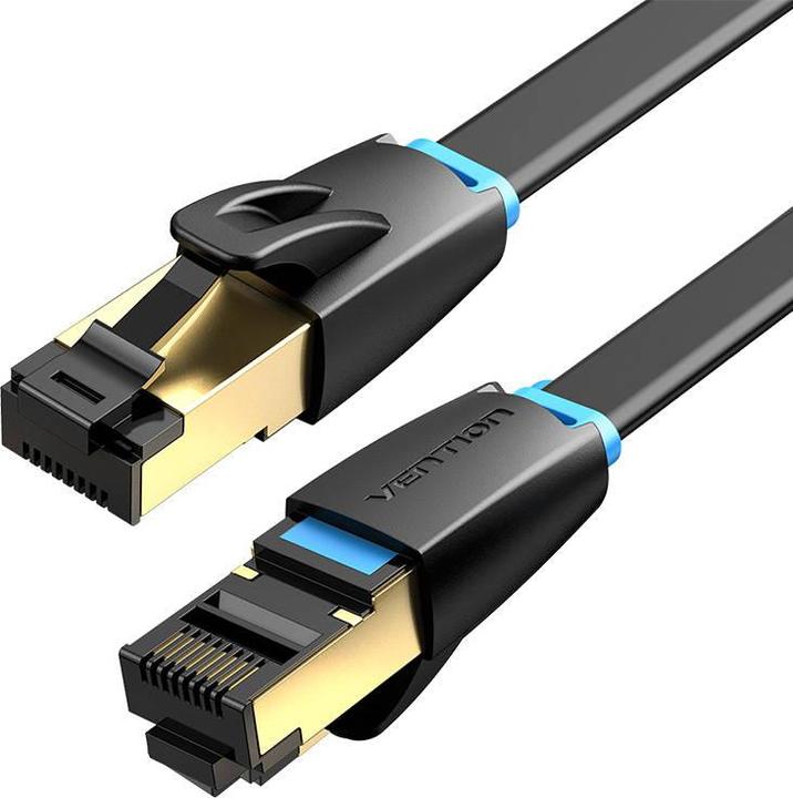 Actual product image Vention Ethernet RJ45 Flat Network Cable IKCBG, Cat.8, U/FTP, 1.5m (Black) (U/FTP, CAT8.1, 1.50 m)