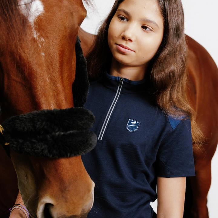 Actual product image Fouganza Riding polo shirt children zip short sleeve - 500 dark blue (122)