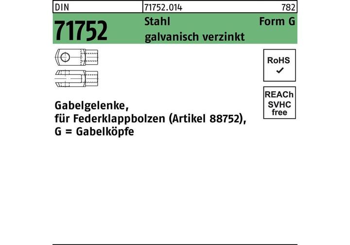 Produktbild SanDisk DIN 71752 Gabelgelenke 2 Stahl G 8 x 16 galvanisch verzinkt gal Zn S