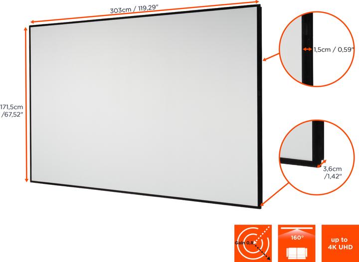 Produktbild Celexon HomeCinema Hochkontrastleinwand Frame 300 x 169 cm, 135" - Dynamic Slate ALR (135", 16:9)