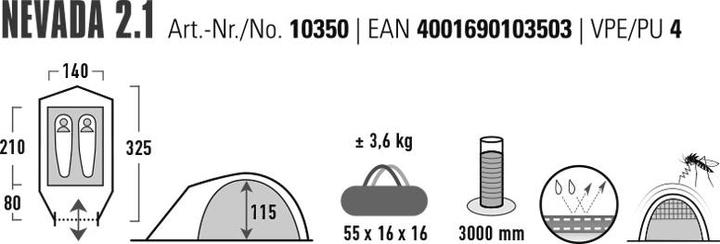 Produktbild High Peak Zelt Nevada 2.1 (Kuppelzelt, 3.45 kg, 2 Personen)