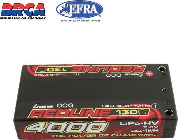 Produktbild Gens Ace Redline Series 4000mAh 7.6V 130C 2S1P HardCase HV Lipo Battery (7.60 V, 4000 mAh)