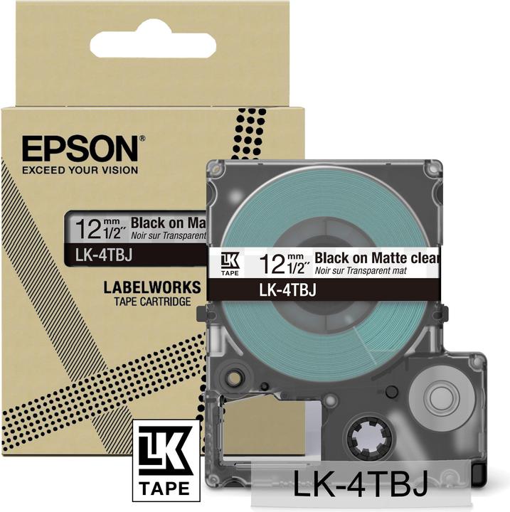 Actual product image Epson Matte Clear/Black 12mm LK-4TBJ (1.20 cm, Transparent)