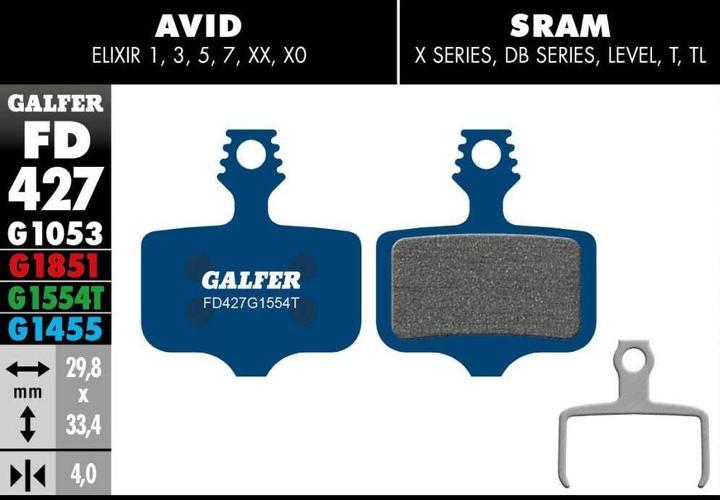 Galfer Bike GALFER Brake Pad FD427 Road "Avid Elixir 1,3,R,CR,X.0,Mac,XX (SRAM, Avid, Semi-metallic)