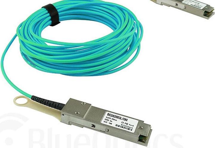 Actual product image BlueOptics 10437-BO. Cable length: 20 m, Connector 1: QSFP28, Connector 2: QSFP28. Weight: 150 g, Package