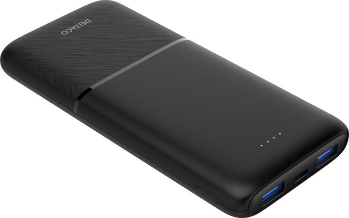 Actual product image Deltaco Powerbank 10,000 mAh, 2x USB-A 18 W, 1x USB-C PD 20 W - Black (10000 mAh, 20 W, 37 Wh)