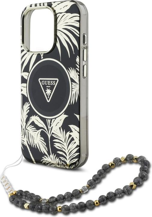 Image du produit Guess Palm Trees Triangle Pearl Strap MagSafe case for iPhone 16 Pro black
