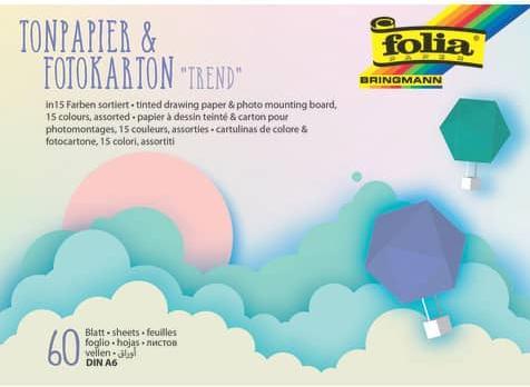 Folia Tonpapier- und Fotokarton-Block TREND, A6, 60 Blatt (130 g/m², 60 x)