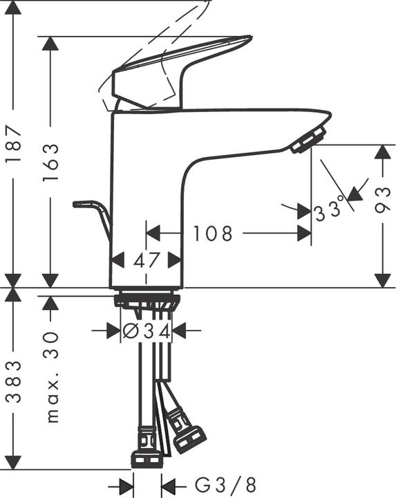 Image du produit hansgrohe Logis Mitigeur monocommandé pour lavabo 100 avec vidage à tirette métallique