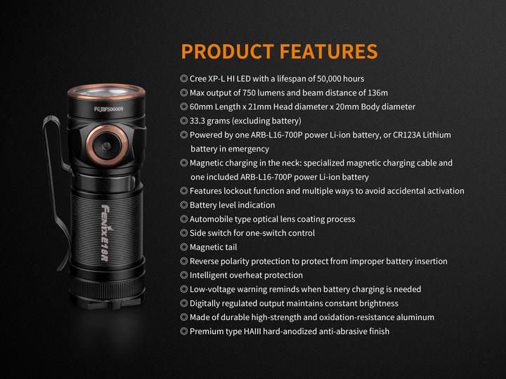 Image du produit Fenix E18R (6.60 cm, 750 lm)
