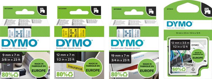Productafbeelding Dymo S0720610 Standaard tape (1.20 cm, Zwart, Wit)