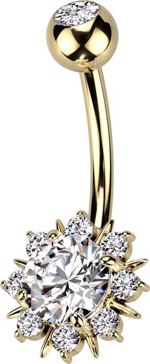Star Piercing Banane vergoldet mit Kugel Kristall silber Sonne mit Kristallen (Chirurgenstahl 316L, Messing)