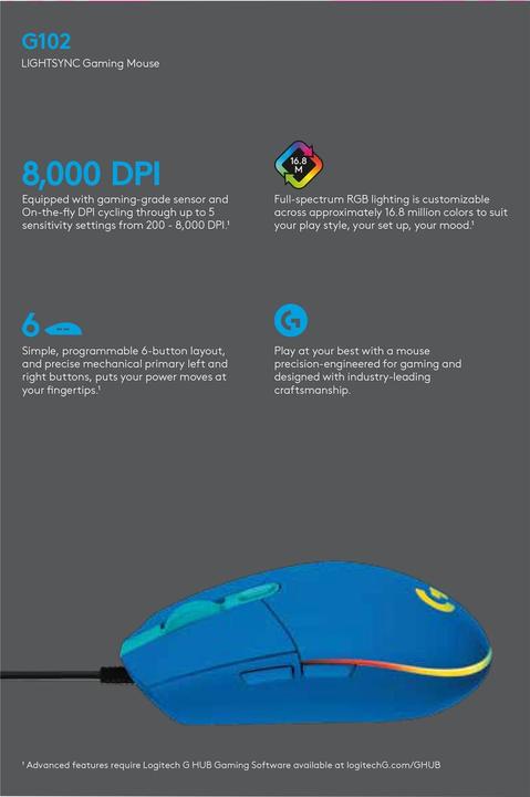 Immagine prodotto Logitech G102 LIGHTSYNC (Cablato)