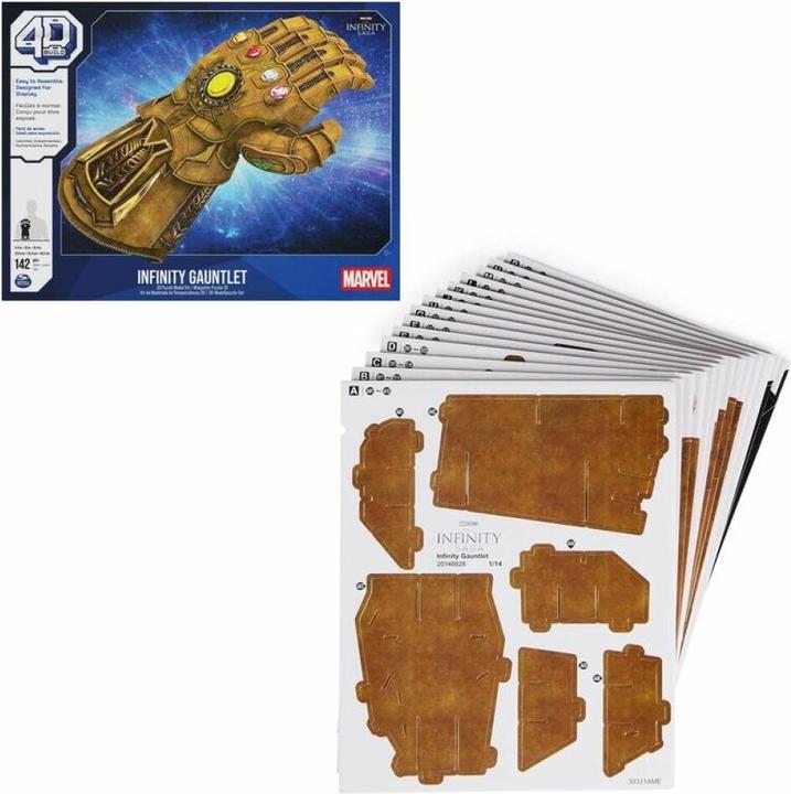 Produktbild Spin Master 4D Build, Marvel, Infinity-Handschuh 3D-Modellpuzzle-Set mit Ständer, 142 Teile | Thanos-Tischdekora (142 Teile)