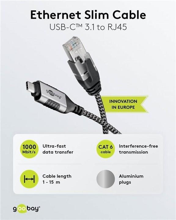 Produktbild Goobay Ethernet-Kabel USB-C 3.1 auf RJ45, Slim, 1 m (USB 3.1, RJ45 (1x))