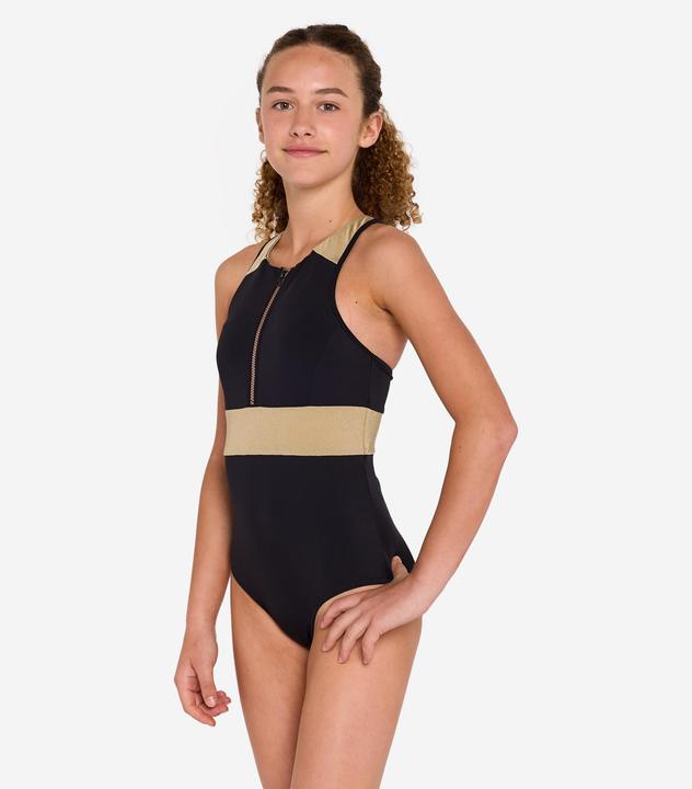 Produktbild Olaian Badeanzug Mädchen Y-Rückenform Frontreissverschluss 900 Calysta schwarz (12, 13, 14)