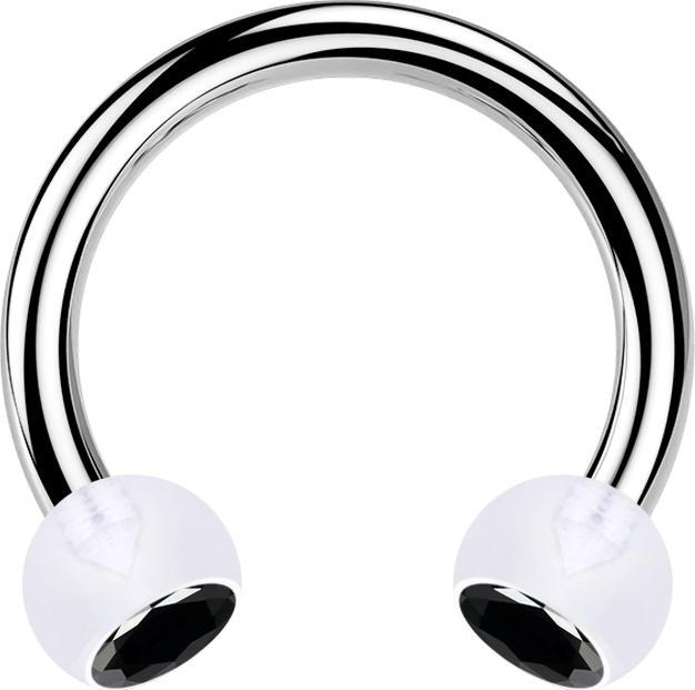 Star Piercing Circular Barbell silber mit zwei Kugeln transparent Kristall schwarz (ohne Messing, Bioflex, Chirurgenstahl 316L)