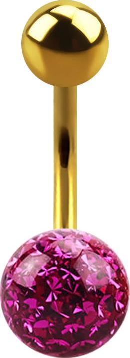Image du produit Star Piercing Banane plaquée or avec boule et cristal boule fuchsia époxy de protection (sans laiton, Titane G23)