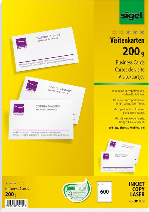 Produktbild Sigel MP Visitenkarten (200 g/m², 600 x, A4)