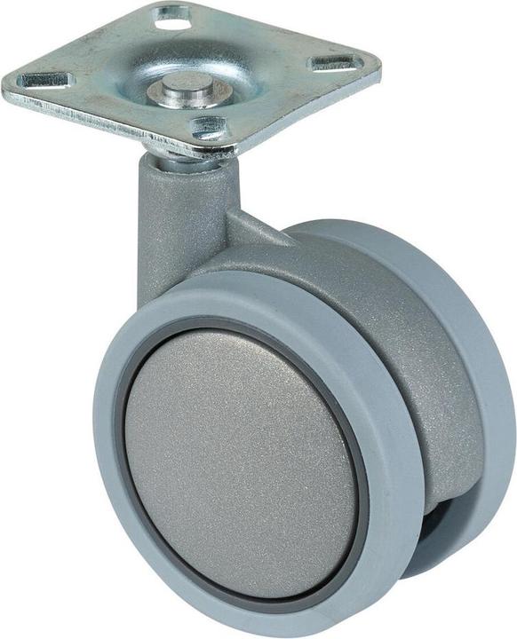 Produktbild BS Rollen Kunststoffdoppelrolle Rad-Ø 60 mm Tragfähigkeit 35 kg mit Anschraubplatte Kunststoff silbergrau