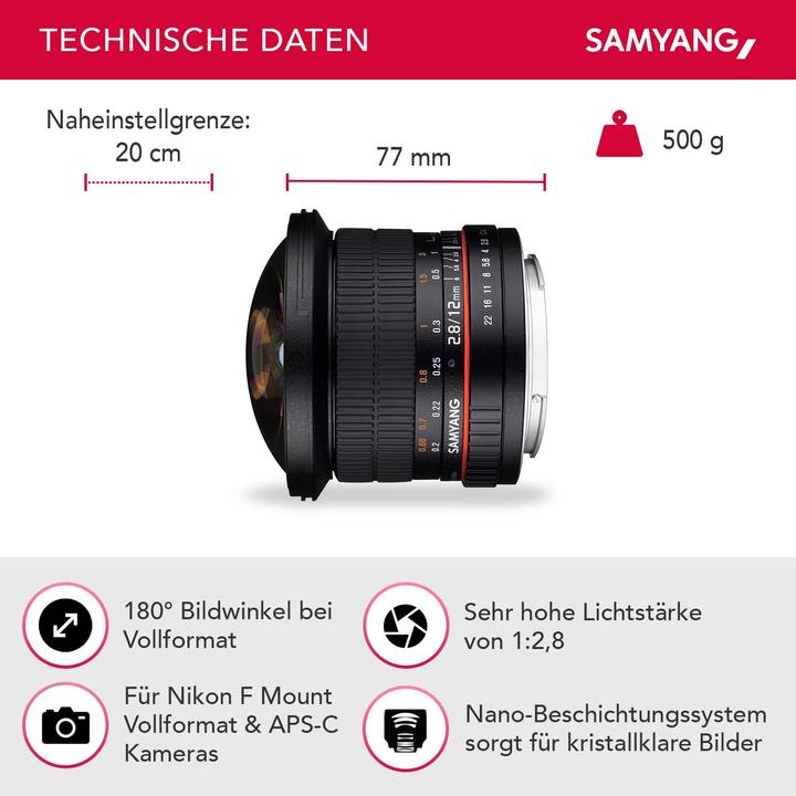 Actual product image Samyang 12mm F2.8 Nikon AE (Nikon F, full size)