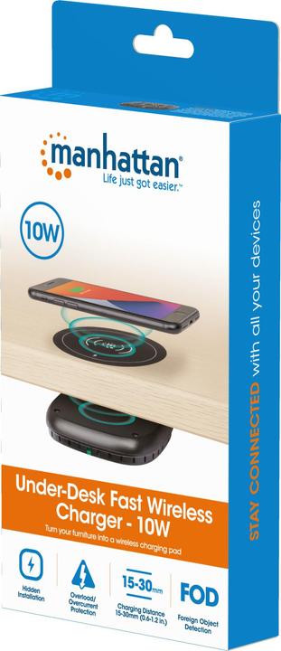 Immagine prodotto Manhattan Il caricabatterie wireless veloce sotto la scrivania si installa sotto il mobile per trasformarlo (10 W)