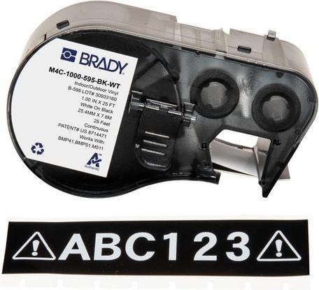 Produktbild Brady M4C-1000-595-BK-WT, Vinyl, Weiss auf Schwarz, 25.40 mm x 7.62 m, permanent, Endlos