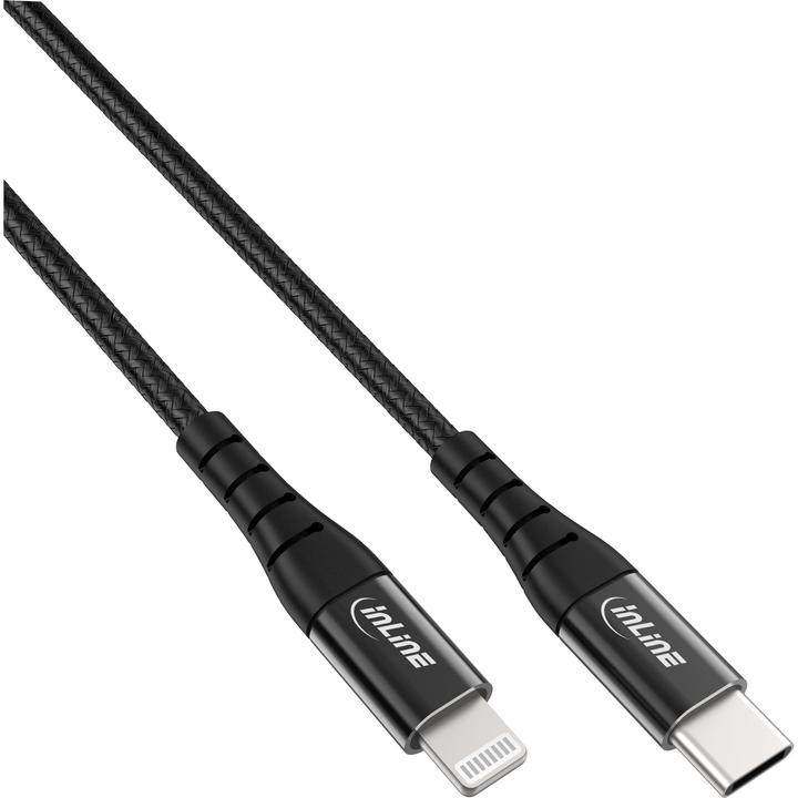 Immagine prodotto InLine Cavo USB-C Lightning, per iPad, iPhone, iPod, nero/alluminio, 2m certificato MFi (2 m, USB 2.0)