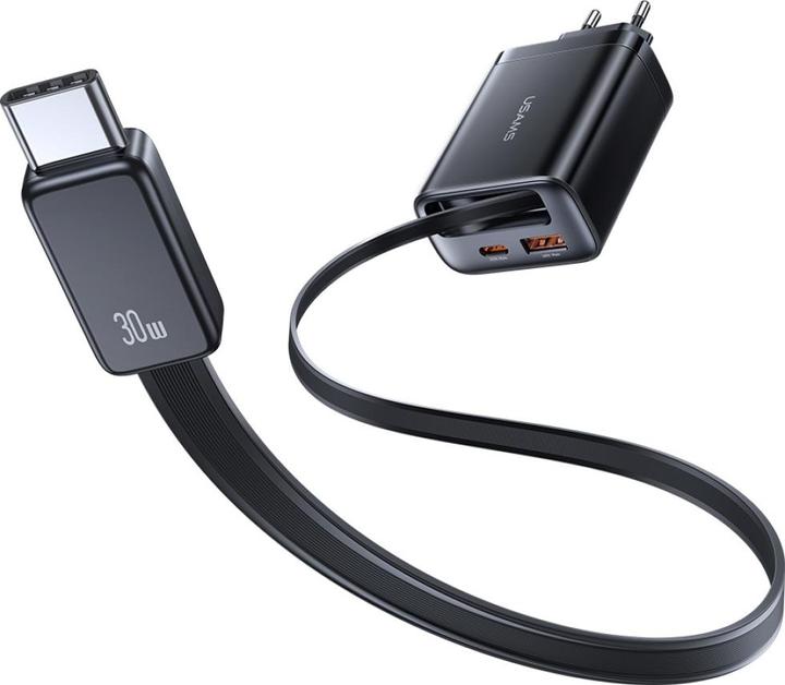 Produktbild Usams CC296 30W Fast Charger With Retractable Type-C Cable (EU) - Xiang Series White (30 W)