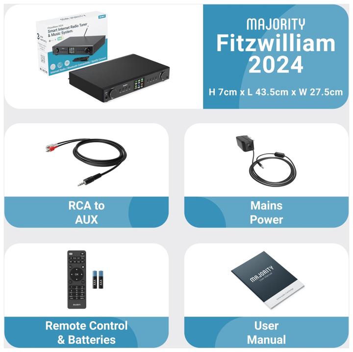 Produktbild Majority Fitzwilliam 2024 Black DAB+ Radio (Internetradio, DAB+, FM, UKW, Bluetooth, WLAN)