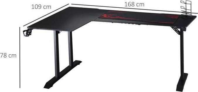 Actual product image Swisshandel24 Gaming table Desk L-shaped with headphone hook Cup holder MDF metal Black+Red 168x