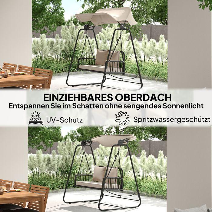 Image du produit Swisshandel24 2-Sitzer Hollywoodschaukel Rattan, bis 240 kg, 149x121x180 cm Khaki