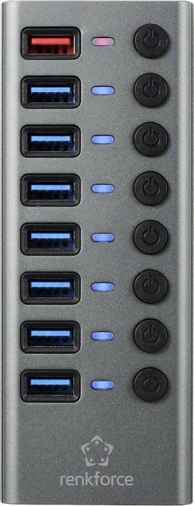 Image du produit Renkforce RF-HUB-380 Commutateur 8 ports USB 3.2 Gen 1 + Hub (USB 3.0) avec boîtier en aluminium Argent-Sc (USB-A, 8 Ports)