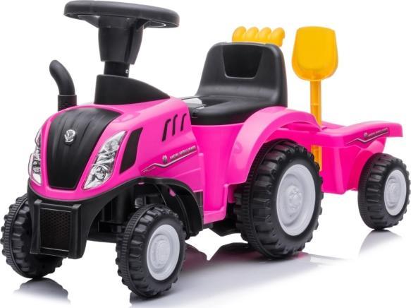 Megaleg New Holland T7 Gå-Traktor med Trailer og vaerktøj, Pink