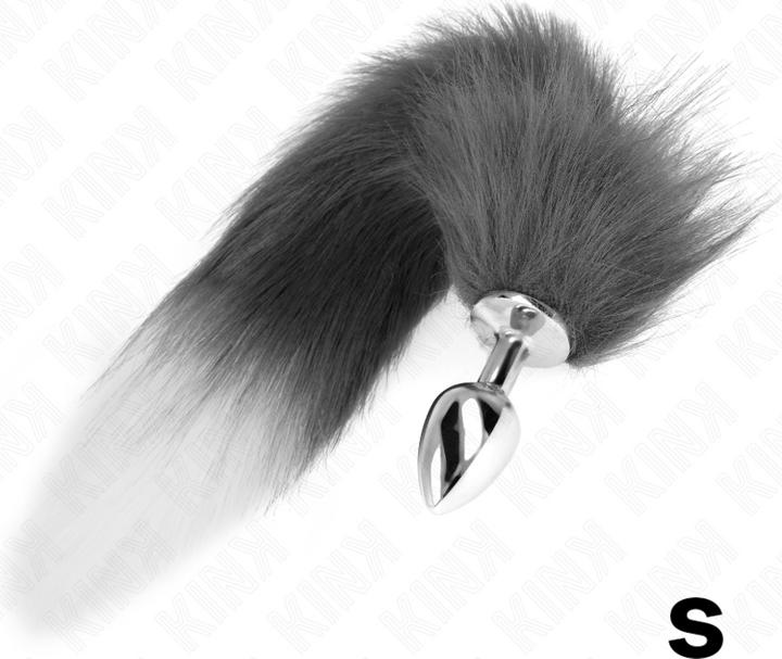 Actual product image Kink Anal Plug Size S 7 X 3 cm With Plastic Tail 40 cm Grey And White
