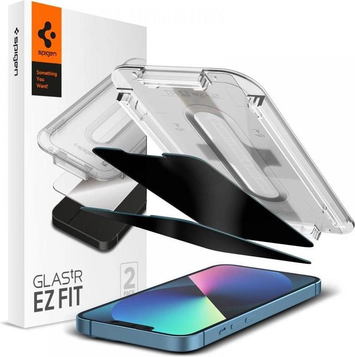 Spigen TEMPERED GLASS GLAS.TR "EZ FIT" 2-PACK IPHONE 13 / 13 PRO PRIVACY (2 Stück, Apple iPhone 13, Apple iPhone 13 Pro)