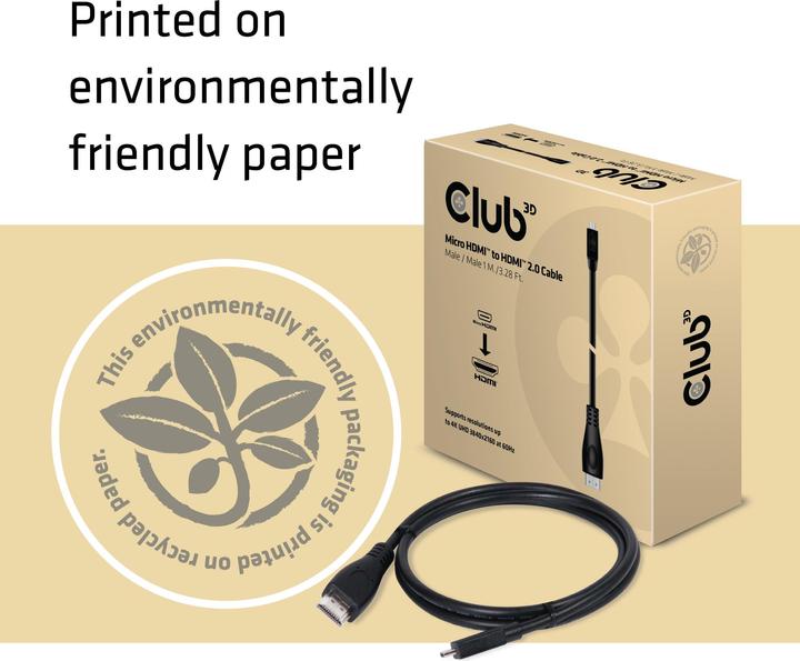 Actual product image Club 3D micro HDMI (Typ D) — HDMI (Typ A) (1 m, HDMI)