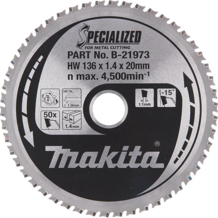 Makita B-21973 T.C.T. pjūklas 136X1.4X20mm -15° T50 SPECIALIZED metalo pjovimui